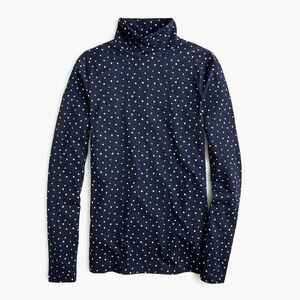 J. Crew Tissue Turtleneck Navy and White Polka Dot Long Sleeve